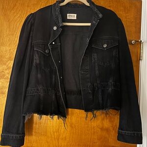 Etica Black Frayed Hem Jean Jacket
